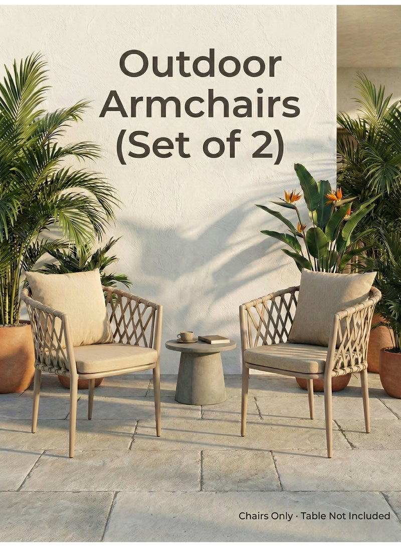 صن رايز طقم كراسي خارجية قطعتين من الألمنيوم، كراسي بذراعين بحبل منسوج مع وسائد، للشرفة والتراس والحديقة - Image 2